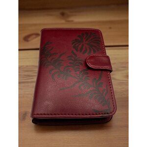 Red Floral Leather Passport Holder / Wallet 5.5" x 4"